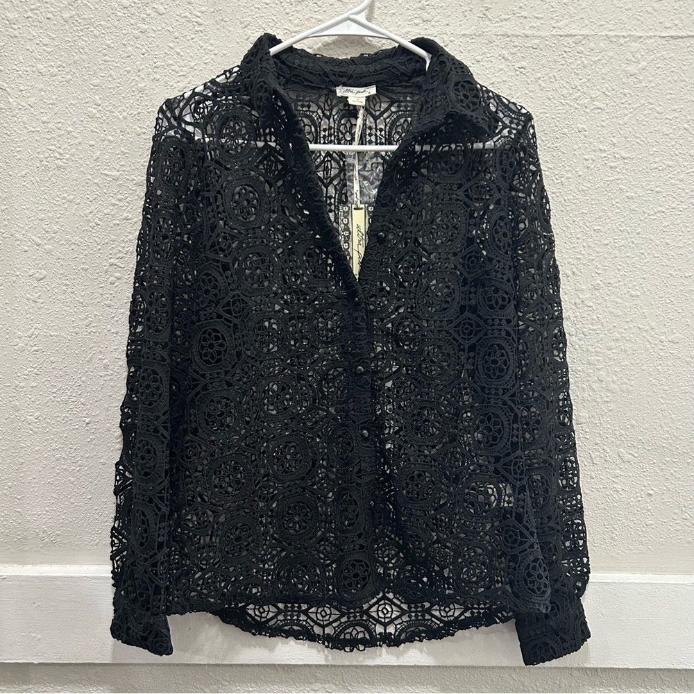 Ultra Pink Black Lace Button Down Top NWT Small